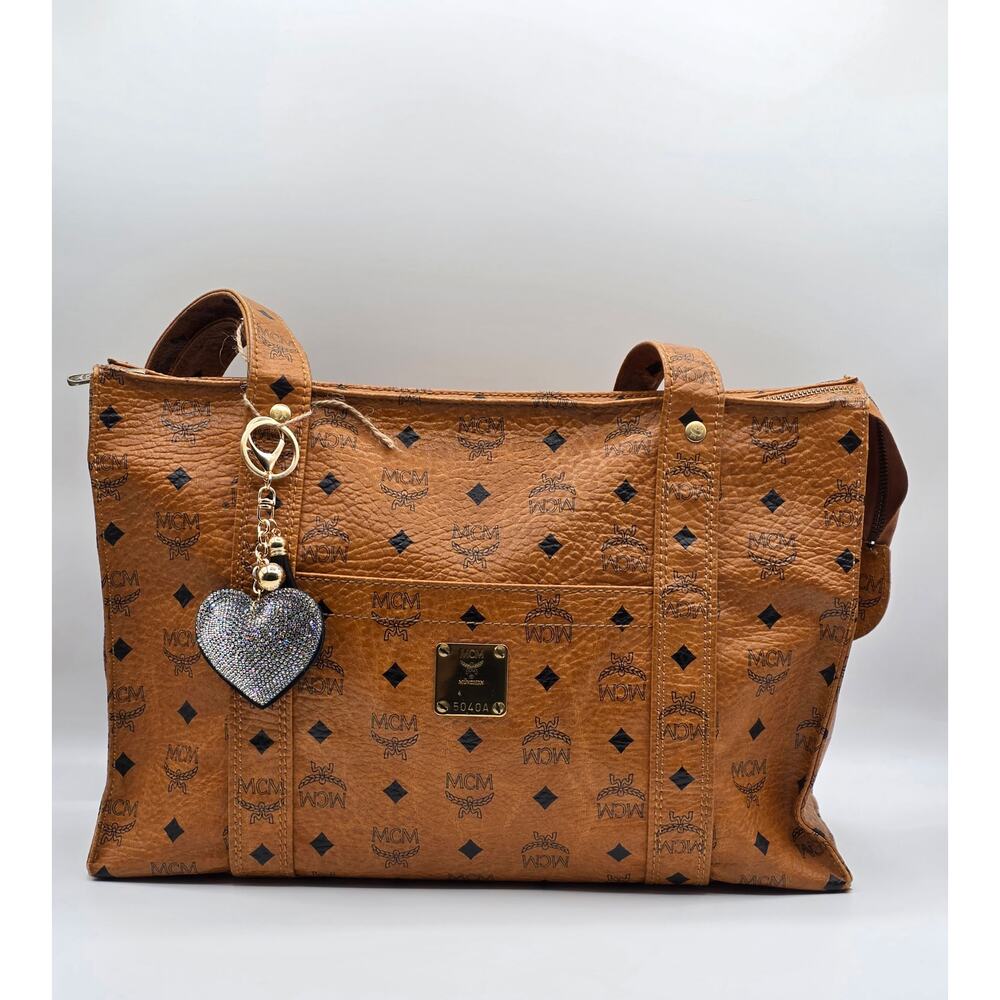 CLEAN!!! Pre-Loved Vintage Authentic MCM Large Cognac Visetos Tote Shoulder Bag